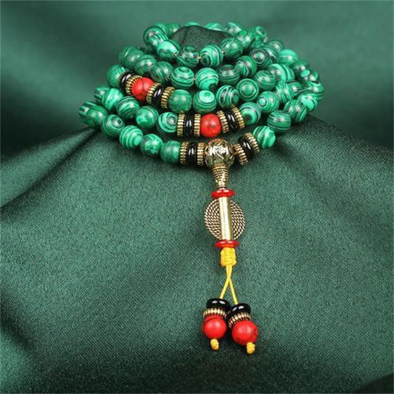 KarmaRipple's Tibetan 108 Mala Malachite Beadwork Bracelet Pendant p5
