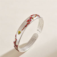 Bracelet manchette d'équilibrage KarmaRipple avec motif de fleurs de chrysanthème et de prunier, motif Sutra du cœur