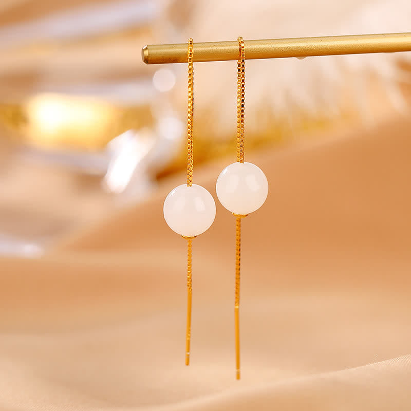 KarmaRipple's 925 Sterling Silver Ivory Jade Beaded Happiness Drop Earrings p2