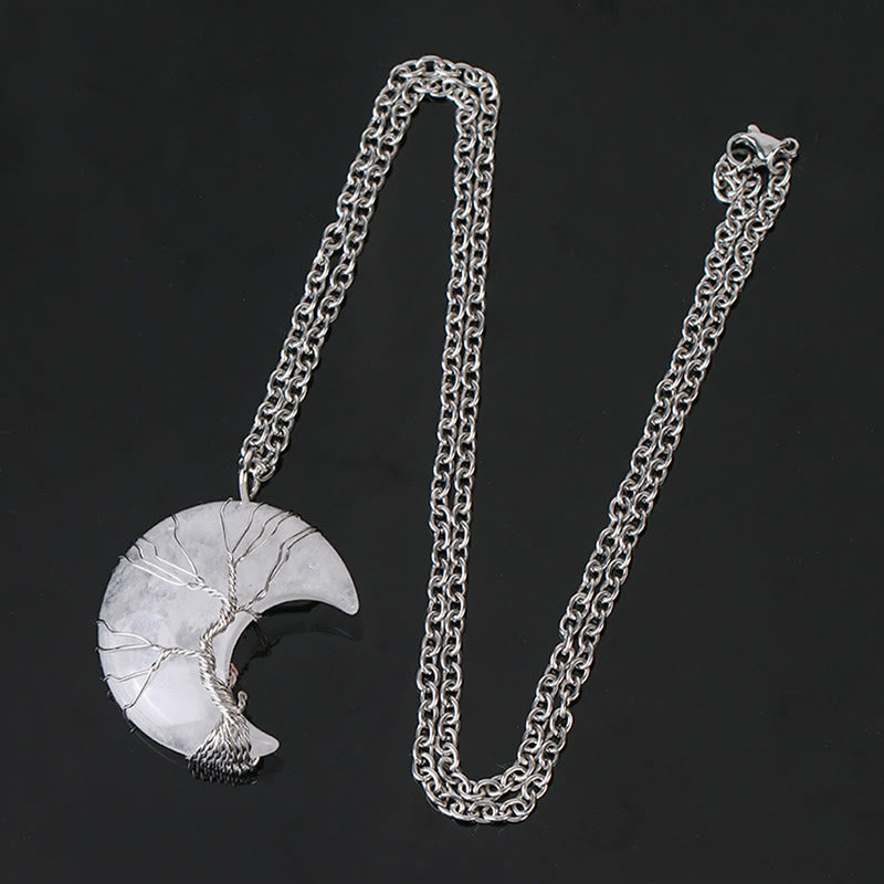 KarmaRipple's Authentic Quartz Gemstone Moon Tree Of Life Balancing Energy Pendant Necklace p14