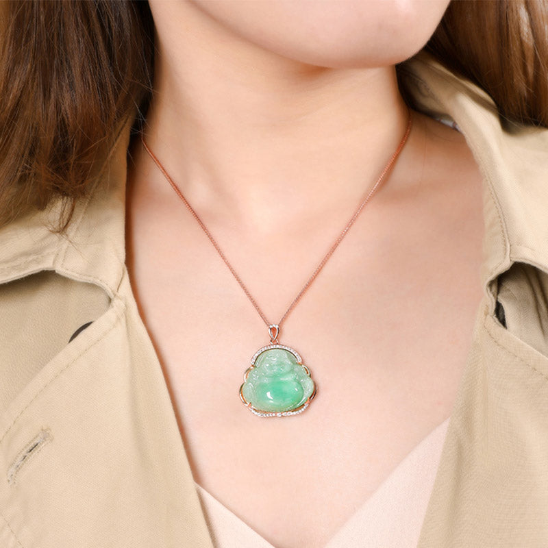 KarmaRipple's 925 Sterling Silver Laughing Buddha Authentic Jade Prosperity Pendant Chain Necklace p4