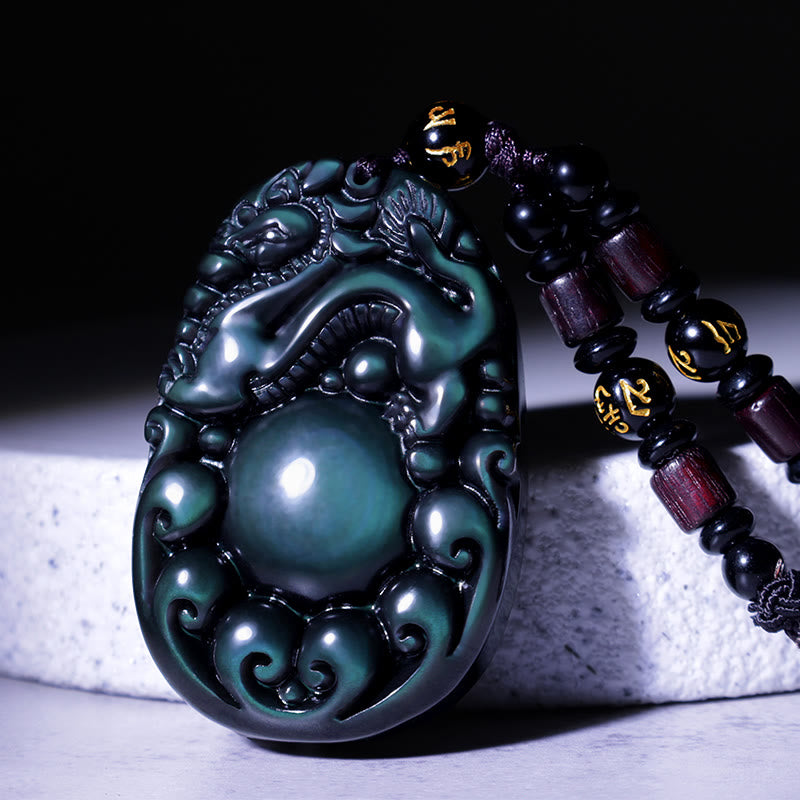 KarmaRipple's Tibetan Positive Rainbow Obsidian PiXiu Pendant p1