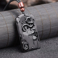 Collier pendentif dragon phénix en obsidienne noire de KarmaRipple
