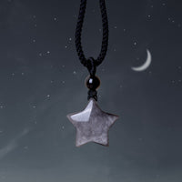 Collier pendentif authentique en obsidienne argentée et brillante, symbole de protection, croissant de lune et étoile de KarmaRipple