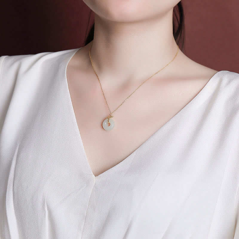 KarmaRipple's 925 Sterling Silver Authentic Hetian Jade Ginkgo Leaf Peace Buckle Fortune Pendant Necklace p5