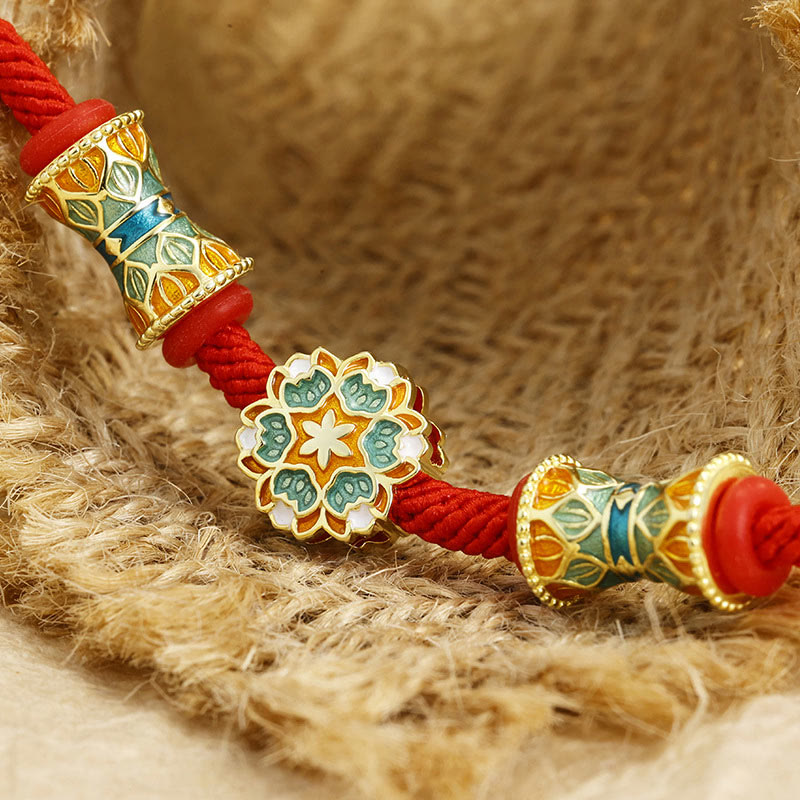 KarmaRipple's Dunhuang 925 Sterling Silver Lotus Drum New Beginning Red Rope Bracelet p4