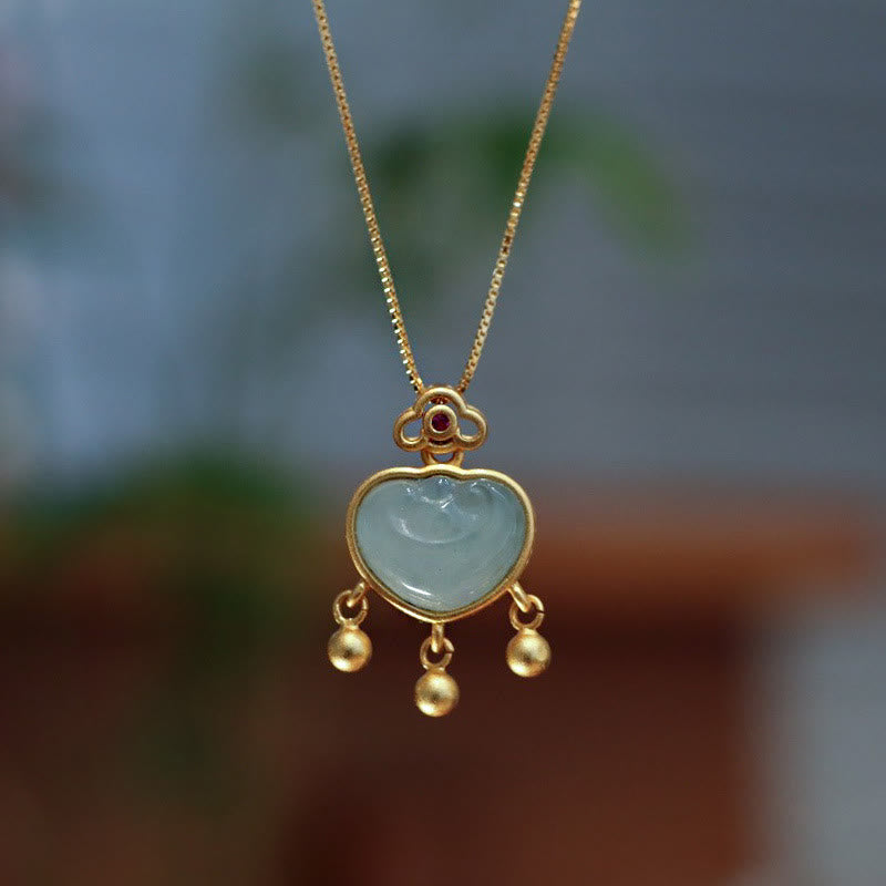 KarmaRipple's 925 Sterling Silver Authentic Jade Chalcedony Lock of Good Wishes Fortune Pendant Necklace Bangle Bracelet p11