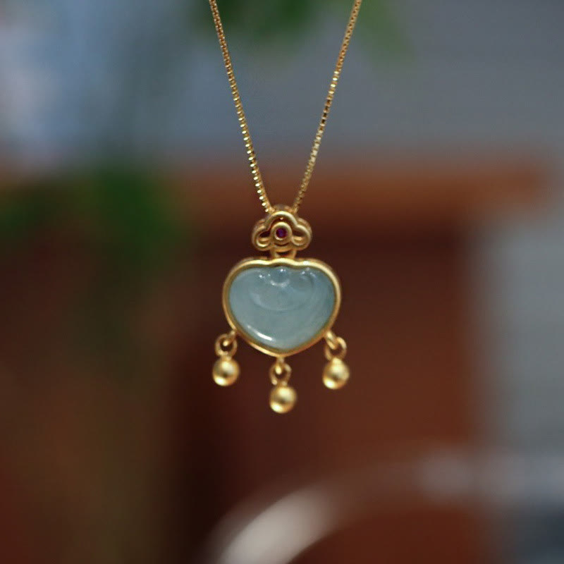 KarmaRipple's 925 Sterling Silver Authentic Jade Chalcedony Lock of Good Wishes Fortune Pendant Necklace Bangle Bracelet p7