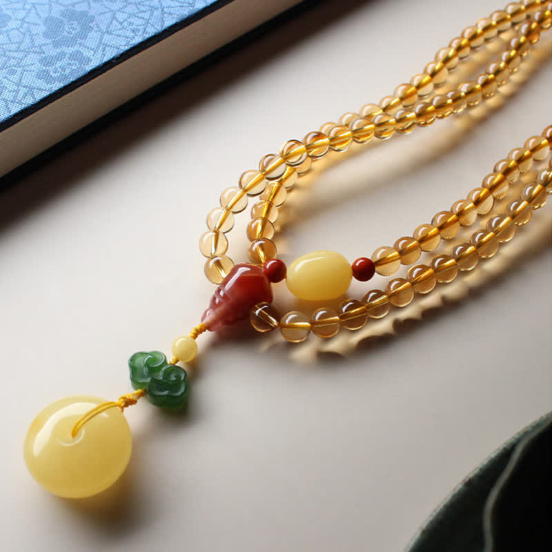 KarmaRipple's 108 Mala Beadwork Authentic Citrine Amber Peace Buckle Red Agate PiXiu Protection Talisman Bracelet p13