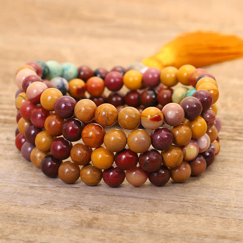 KarmaRipple's 108 Mala Beadwork Mookaite Emotional Growth Bracelet Tassel Pendant Necklace p9
