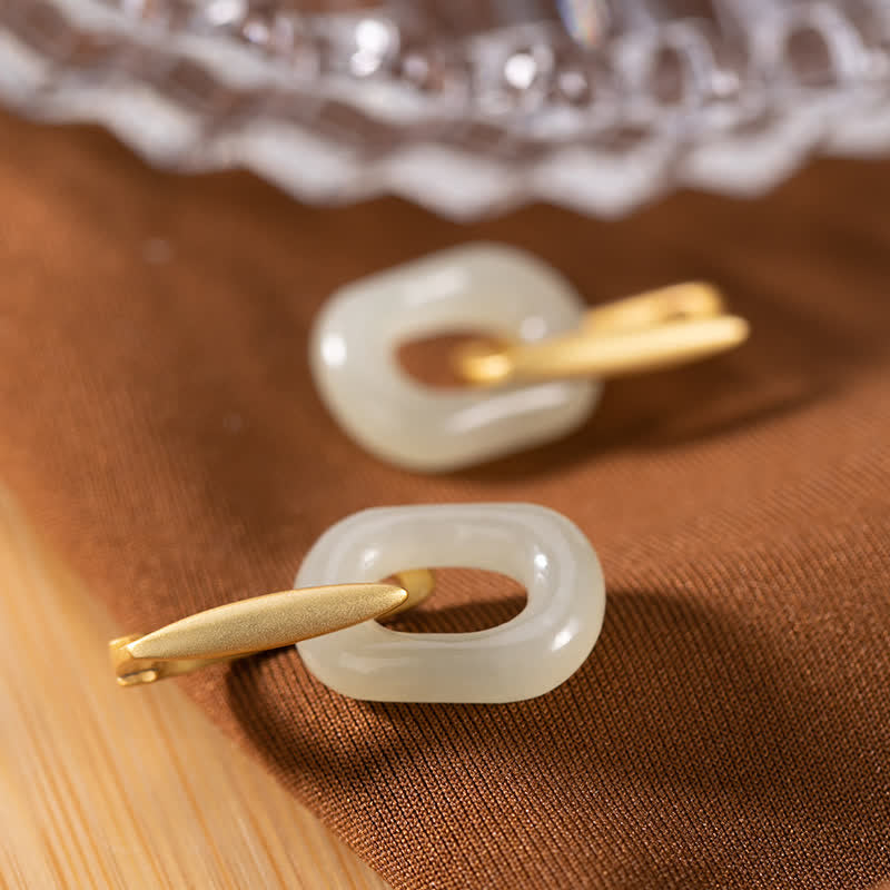 KarmaRipple's 925 Sterling Silver Round Ivory Jade Happiness Blessing Earrings p2