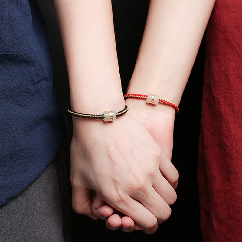 KarmaRipple's 999 Gold Hetian Ivory Jade Om Mani Padme Hum Fu Character Fortune Woven Bracelet p15