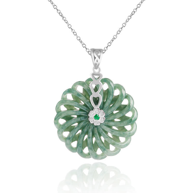 KarmaRipple's 925 Sterling Silver Authentic Round Jade Peace Buckle Abundance Pendant Necklace p9