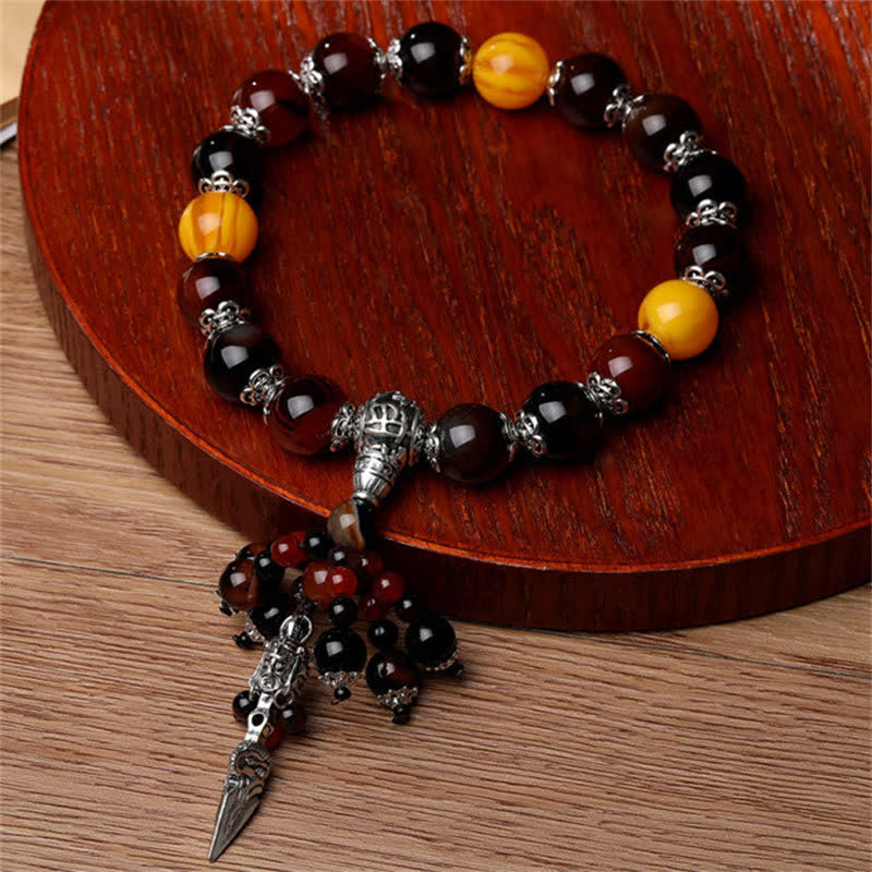 KarmaRipple's Authentic Tiger Eye Red Agate Dragon Vein Agate Stone Vajra Dorje Power Balancing Bracelet Car Decoration p9