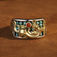 Bague de protection PiXiu Abacus en argent sterling 925 et agate rouge turquoise de KarmaRipple