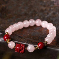 Bracelet d'amour authentique en pierre précieuse rose cinabre à neuf queues de KarmaRipple