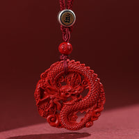 Collier pendentif porte-bonheur en argent sterling 925 avec pièce de bronze cinabre authentique de KarmaRipple, Année du Dragon