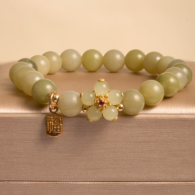 KarmaRipple's Green Jade Flower Fu Character Talisman Fortune Bracelet p3