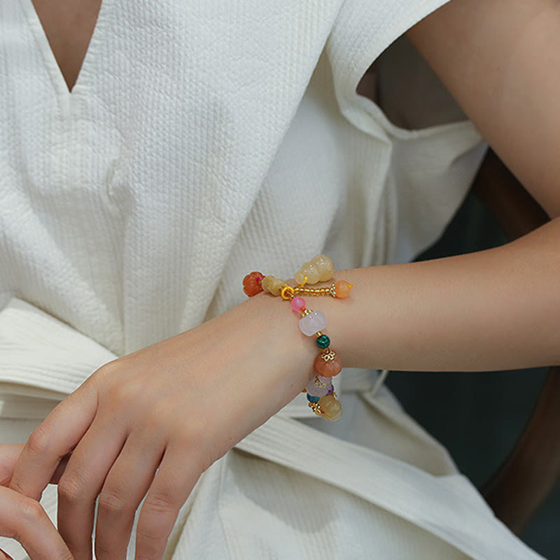 KarmaRipple's Authentic Golden Silk Jade Crystals Gourd Pixiu Pumpkin Beadwork Wealth Talisman Bracelet p8