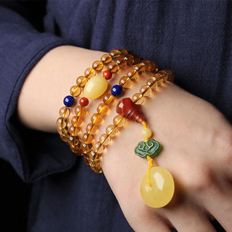 KarmaRipple's 108 Mala Beadwork Authentic Citrine Amber Peace Buckle Red Agate PiXiu Protection Talisman Bracelet p4