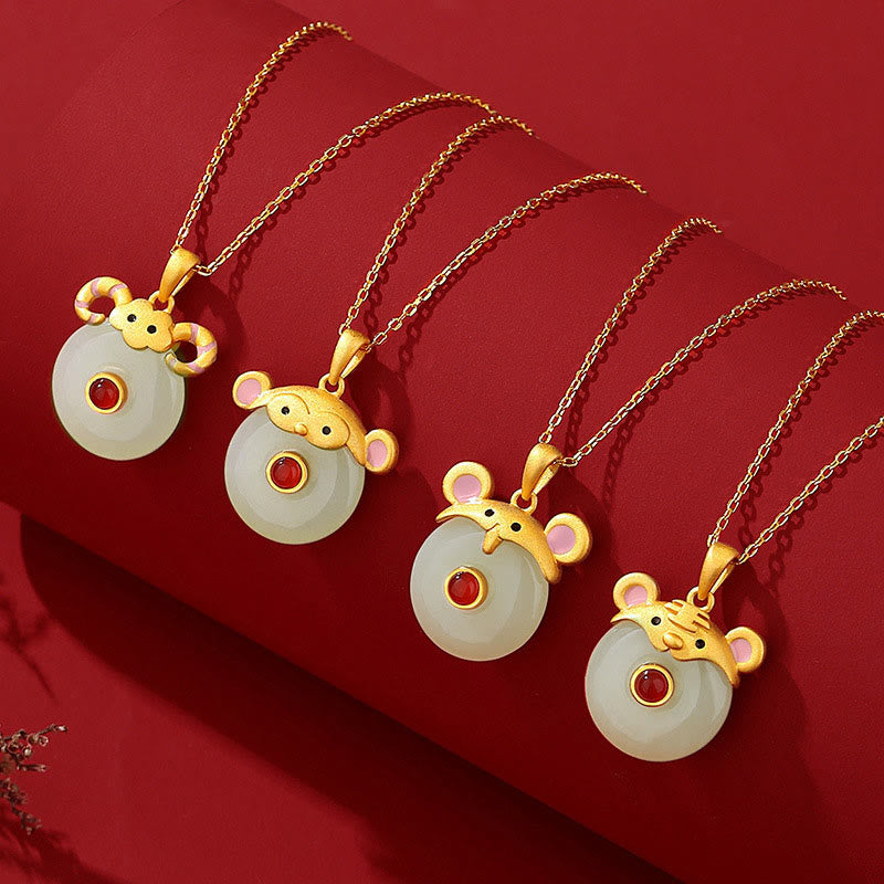 KarmaRipple's 925 Sterling Silver Hetian Jade Chinese Zodiac Year of the Dragon Red Agate Fortune Protection Pendant Necklace ( p14