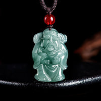 Collier pendentif en jade vert authentique de KarmaRipple, symbole du dieu chinois de la richesse, lingot de Caishen, abondance