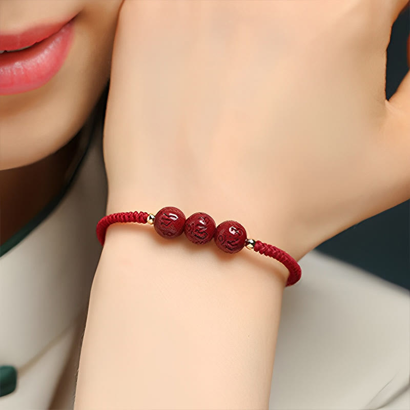 KarmaRipple's Handmade Cinnabar Om Mani Padme Hum Engraved Beadwork Blessing Woven Bracelet p5