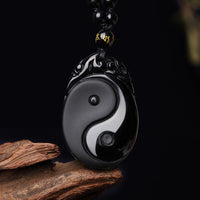 Collier pendentif authentique en obsidienne noire Yin Yang de KarmaRipple