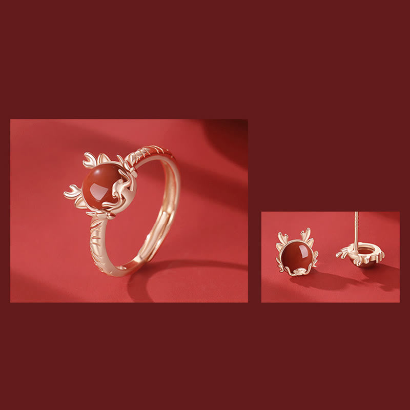 KarmaRipple's ???A Flash Sale- 925 Sterling Silver Year of the Dragon Cinnabar Red Agate Dragon Protection Bracelet Pendant Necklace Earrings Ring p16