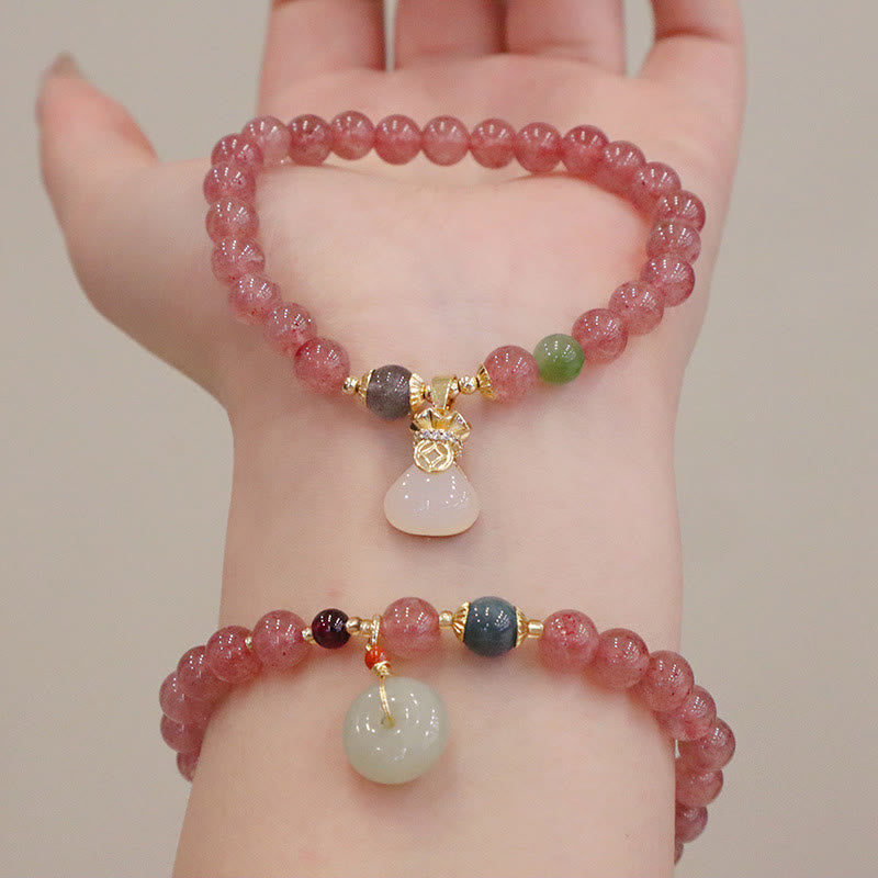 KarmaRipple's Authentic Strawberry Quartz Jade Peace Buckle Coin Purse Balancing Bracelet p5