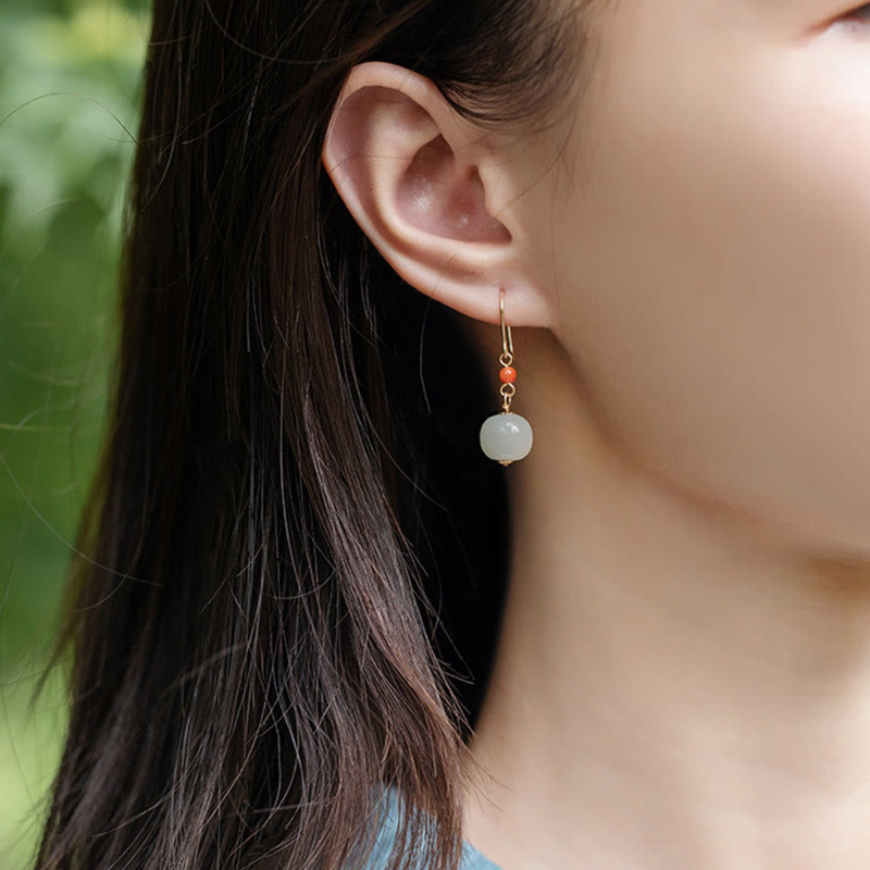 KarmaRipple's 925 Sterling Silver 14K Gold Plated Hetian Jade Red Agate Fortune Drop Dangle Earrings p8