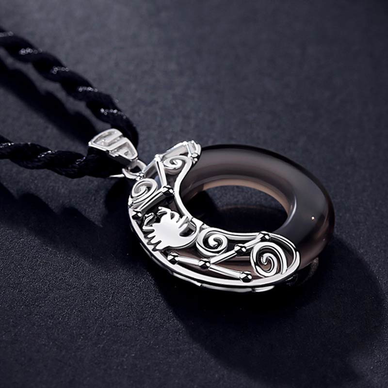 KarmaRipple's 12 Constellations of the Zodiac Ice Obsidian Blessing Round Necklace Pendant p17