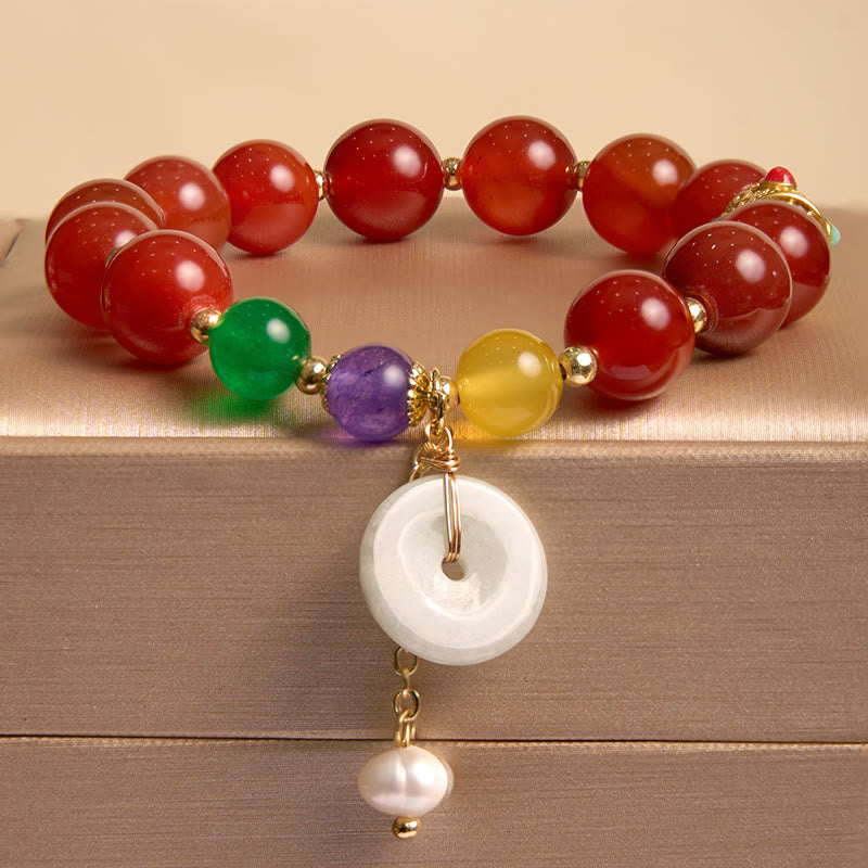 KarmaRipple's Jade Red Agate Peace Buckle Talisman Confidence Bracelet p4