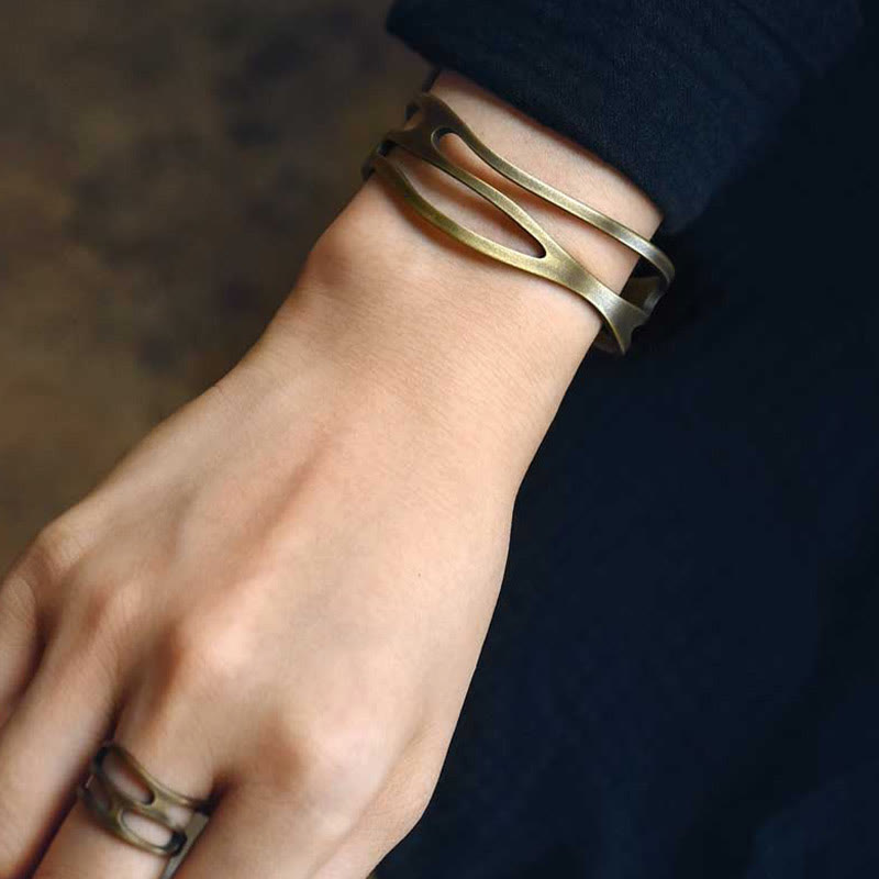 KarmaRipple's Vintage Curved Bronze Brass Wealth Adjustable Cuff Bracelet Bangle p6