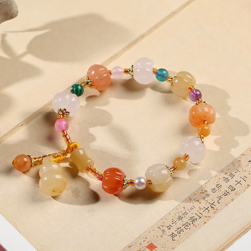 KarmaRipple's Authentic Golden Silk Jade Crystals Gourd Pixiu Pumpkin Beadwork Wealth Talisman Bracelet p6