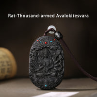 Collier avec pendentif en bois d'agar, Bouddha du zodiaque chinois de KarmaRipple, Om Mani Padme Hum, Lotus Peace