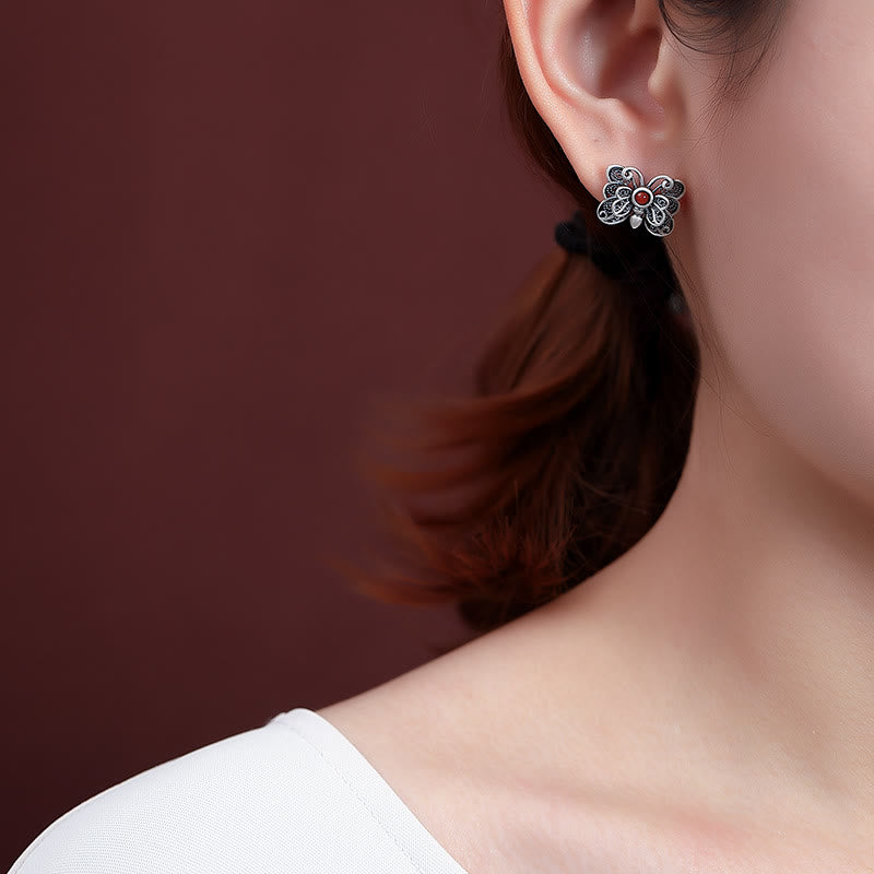 KarmaRipple's 925 Sterling Silver Red Agate Butterfly Self-acceptance Ring Earrings Set p21