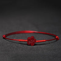 Bracelet tressé fait main KarmaRipple en forme de trèfle à quatre feuilles, motif fleur de prunier, lotus, poisson koï, cinabre et bénédiction