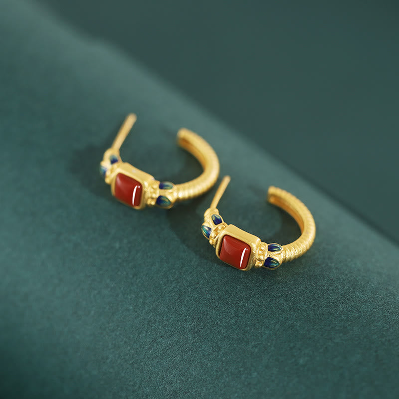 KarmaRipple's 925 Sterling Silver Red Agate Lotus Confidence Calm Stud Earrings p3