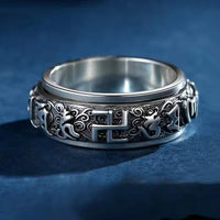 Bague rotative d'équilibrage en bronze avec croix gammée et six mots vrais de KarmaRipple