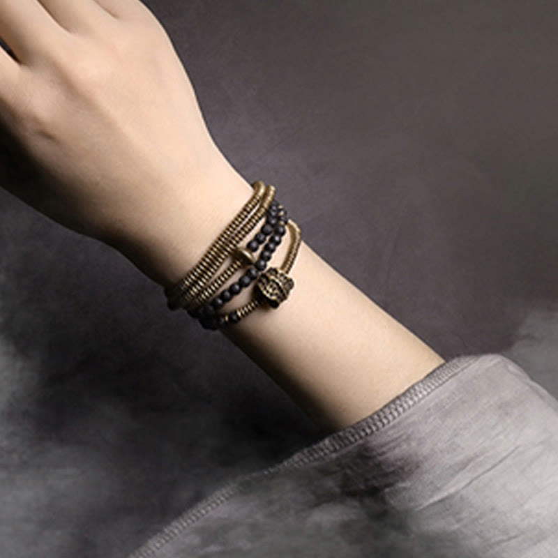 KarmaRipple's Vintage Lava Rock Bronze Balancing Multilayered Bracelet p3