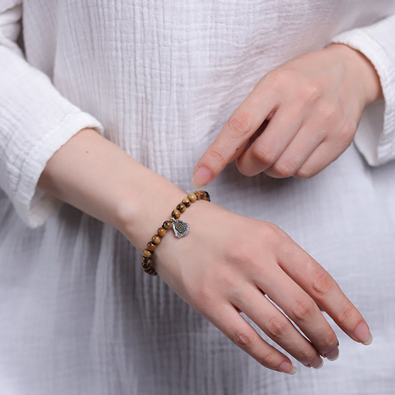 KarmaRipple's 925 Sterling Silver Authentic Golden Sea Willow Zakiram Goddess of Wealth Fortunate fortune Fu Character Success Bracelet p8