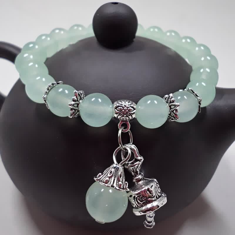 KarmaRipple's Vintage Gemstone Chalcedony Stone Energy Beaded Bell Talisman Bracelet p17