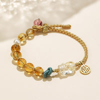 Bracelet tissé en fil de prospérité avec personnage PiXiu Fu en citrine de KarmaRipple