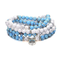 Bracelet de bénédiction du lotus en pierre empereur turquoise ivoire 108 perles Mala de KarmaRipple