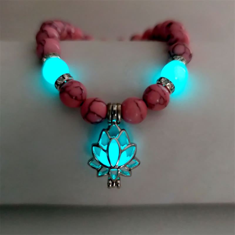 KarmaRipple's Tibetan Turquoise Glowstone Luminous Bead Lotus Protection Bracelet p16