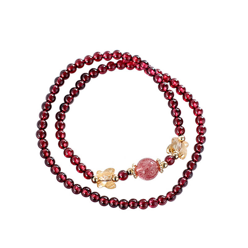 KarmaRipple's 14K Gold Plated Authentic Garnet Strawberry Quartz Butterfly Protection Double Wrap Bracelet p11