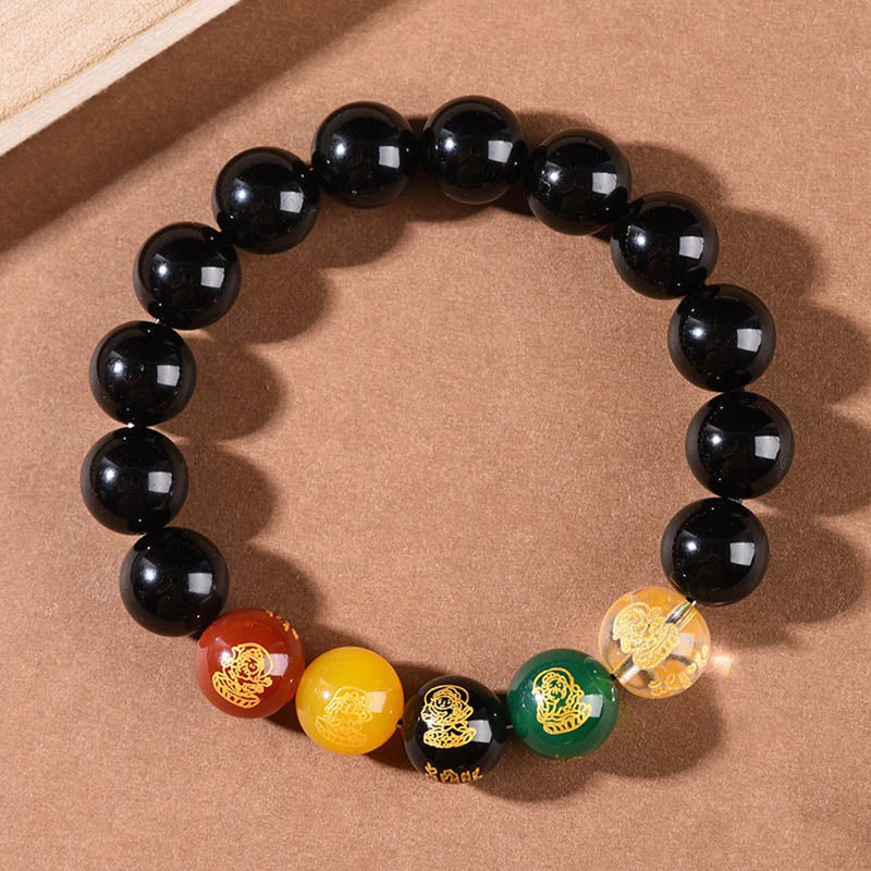 KarmaRipple's Gold Sheen Obsidian Rainbow Obsidian Black Obsidian Five Directions Gods of Wealth Bracelet p3