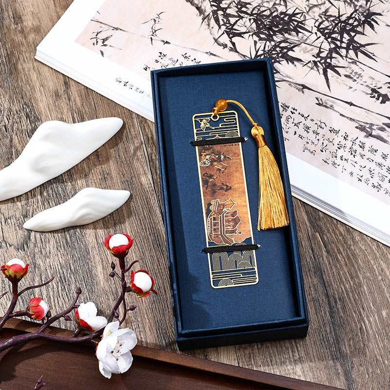 KarmaRipple's A Panorama of Rivers and Mountains Metal Hollow Bookmarks Tassel With Gift Box p3