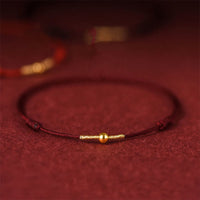 Bracelet de cheville en corde tissée de protection en argent sterling 925 et perles dorées de KarmaRipple 